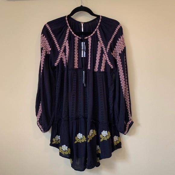NWT Free People Women's Black Wild Horses Embroidered Mini Dress Medium - Picture 10 of 11